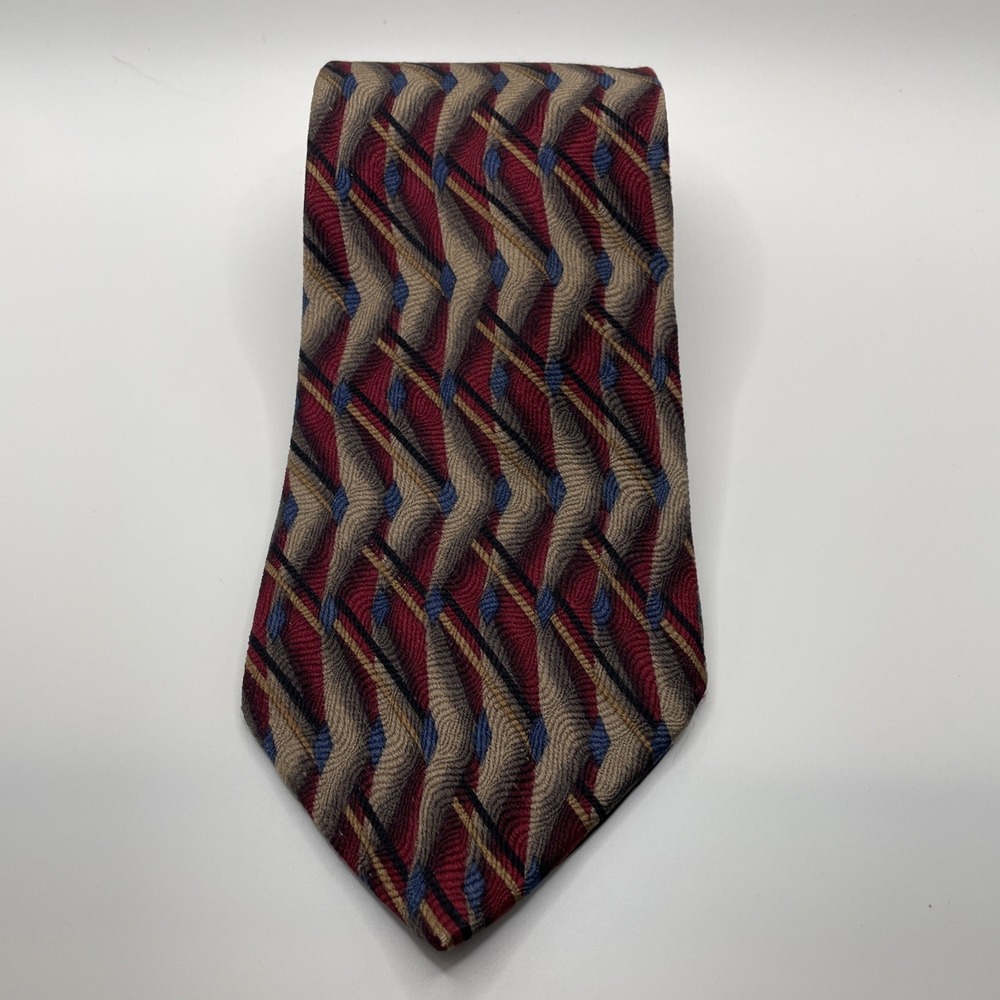 Secours Tie‎ 100% Silk Brown Blue Red Vintage 4 x 59 Geometric Classic
